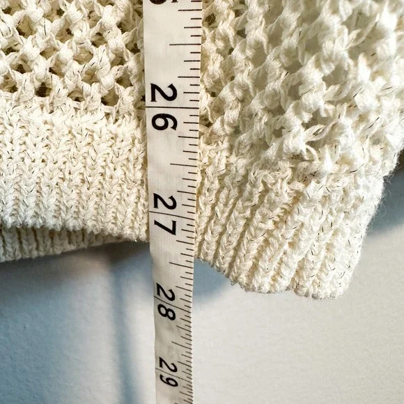 Caroll Paris Metallic Open Knit Linen Blend V-Neck Sweater Cream XS - Picture 10 of 14